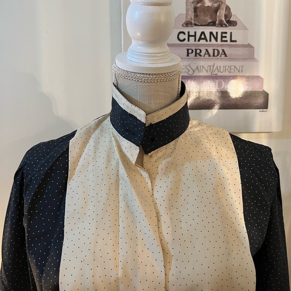 100% Silk Blouse Black and white Polkadot - Picture 3 of 9